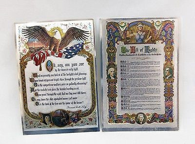 Vintage Bill of Rights and Star Spangled Banner Color Foil Etch Print Set
