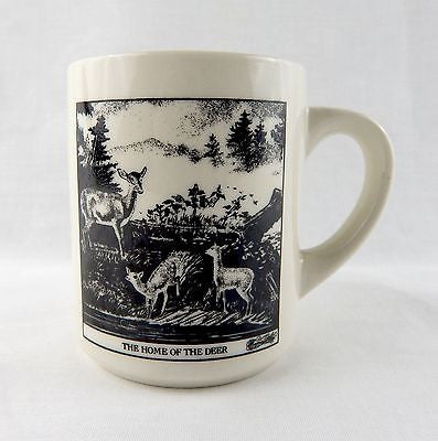 Vintage 1980's Currier and Ives The Home of the Deer Ceramic Coffee Mug