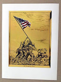Vintage 1970's U.S. Marines So Proudly We Hail Iwo Jima Color Foil Etch Print
