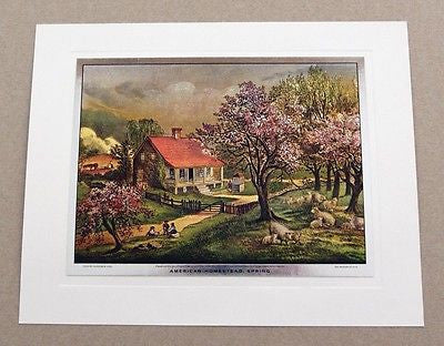 Vintage Currier and Ives American Homestead Spring Color Foil Etch Print
